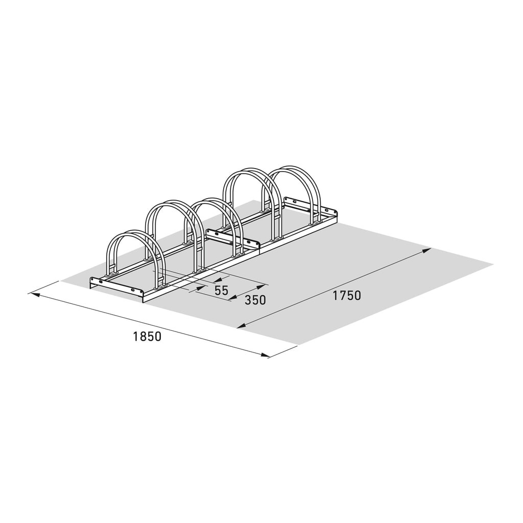Bogenfietsrek, 1-zijdig, 5 plaatsen, verzinkt Productafbeelding nr. 7: Bogenfietsrek, 1-zijdig, 5 plaatsen, verzinkt