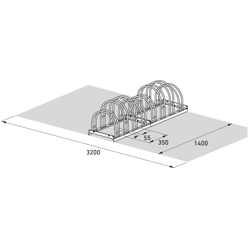 Bogenfietsrek, 2-zijdig, 8 plaatsen, verzinkt Productafbeelding nr. 7: Bogenfietsrek, 2-zijdig, 8 plaatsen, verzinkt