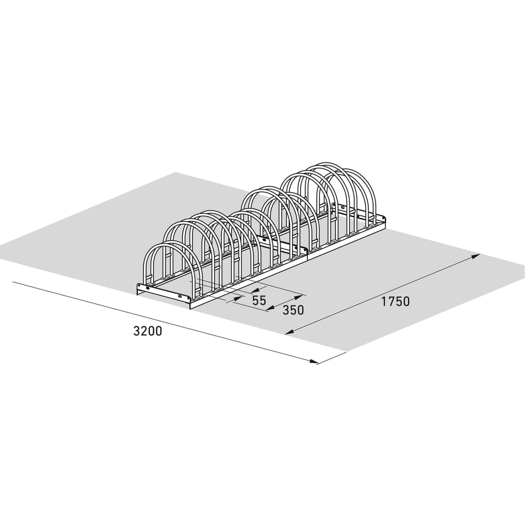 Bogenfietsrek, 2-zijdig, 10 plaatsen, verzinkt Productafbeelding nr. 7: Bogenfietsrek, 2-zijdig, 10 plaatsen, verzinkt