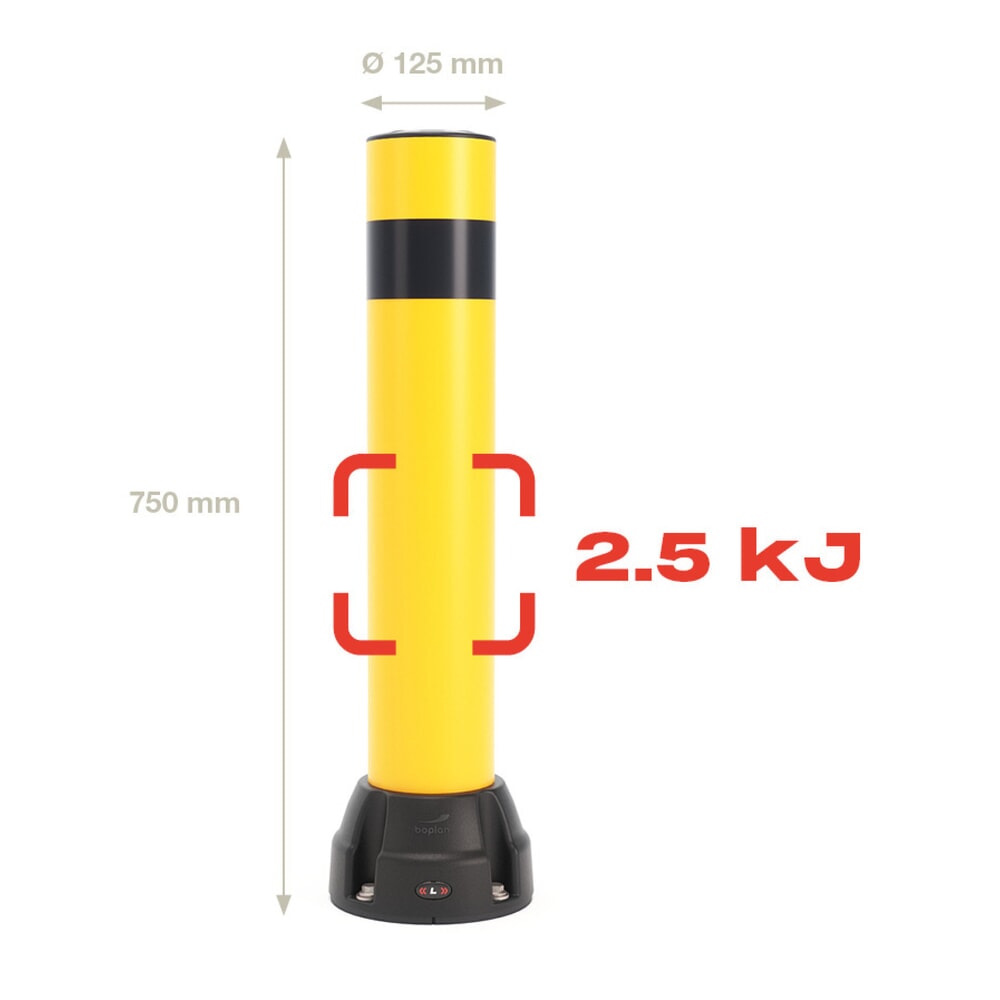 Productafbeelding nr. 3: Beschermpaal BOPLAN® Flex Impact® BO125L, voor binnen en buiten, hoogte 750 mm, verzinkte grondplaat, geel / zwart