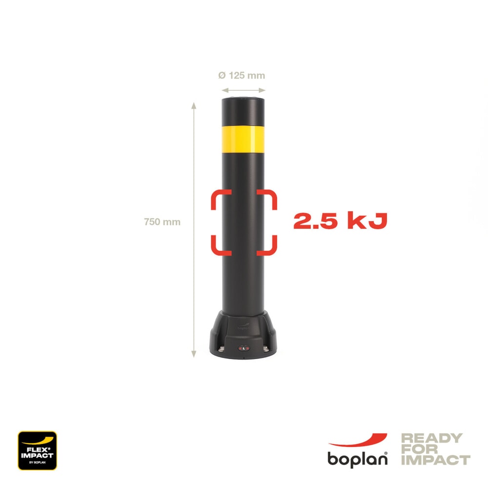 Productafbeelding nr. 4: Beschermpaal BOPLAN® Flex Impact® BO125L, voor binnen en buiten, hoogte 750 mm, verzinkte grondplaat, zwart / geel