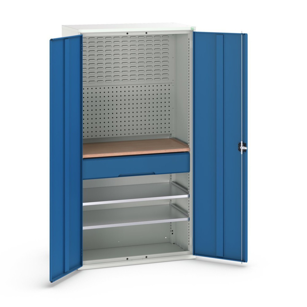 Productafbeelding nr. 1: bott verso draaideurkast met 1 lade, met 2 legborden en achterwand, B x D x H: 1.050 x 550 x 2.000 mm