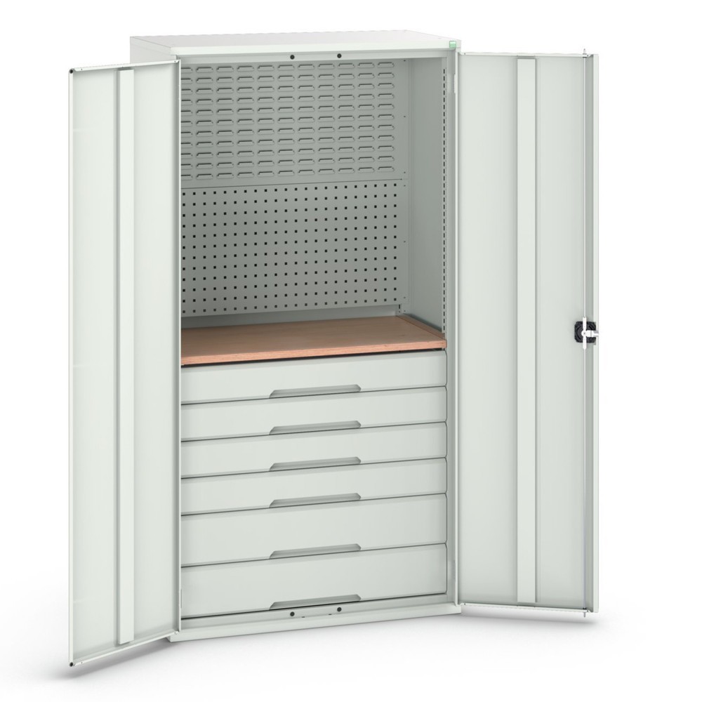 Product afbeelding: bott verso draaideurkast met 6 lades, met achterwand en werkblad, B x D x H: 1.050 x 550 x 2.000 mm