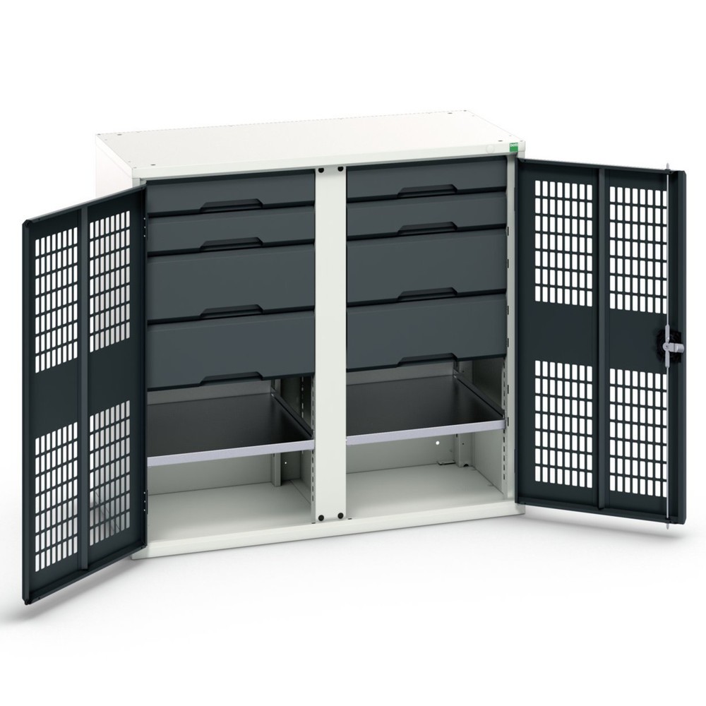 Product afbeelding: Kledingkast met ventilatie bott verso, met 2 legborden, 8 lades, scheidingswand, bxdxh: 1.050 x 550 x 1.000 mm
