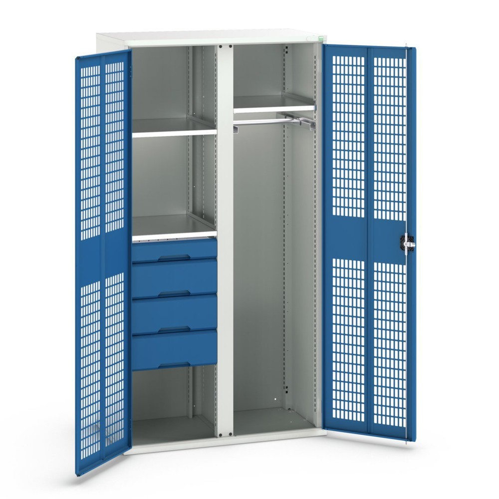 Product afbeelding: Kledingkast met ventilatie bott verso, met 3 legborden en 4 lades, bxdxh: 1.050 x 550 x 2.000 mm