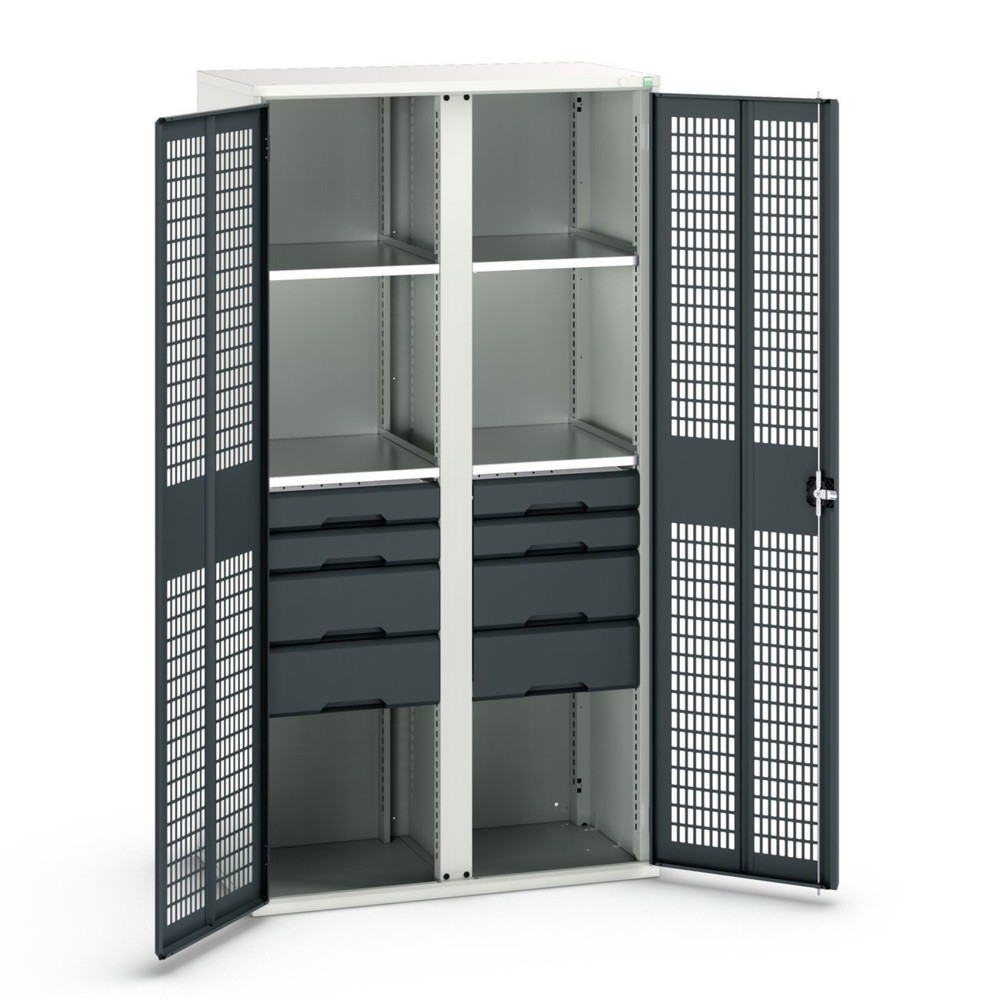 Product afbeelding: Kledingkast met ventilatie bott verso, met 4 legborden en 8 lades, bxdxh: 1.050 x 550 x 2.000 mm
