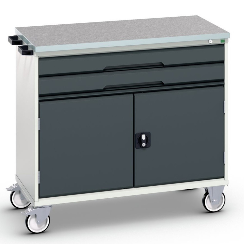 Product afbeelding: bott verso mobiele ladekast, met 2 lades, deur en linoleum blad, B x D x H: 1.050 x 600 x 980 mm