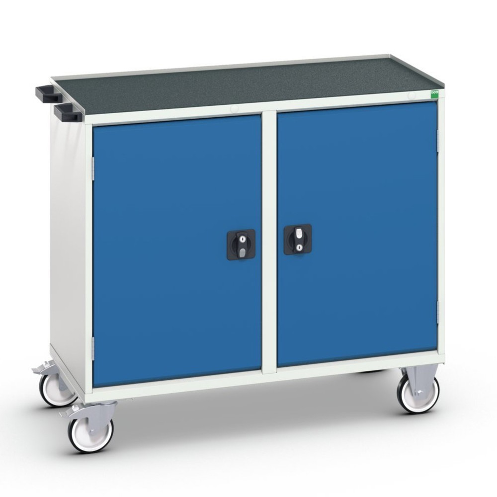 Product afbeelding: bott verso montagewagen, met 2 deuren, legbord en verhoogde rand, B x D x H: 1.050 x 550 x 965 mm