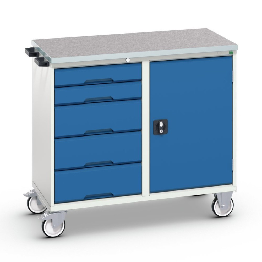 Product afbeelding: bott verso montagewagen, met 5 lades, deur en linoleum blad, B x D x H: 1.050 x 600 x 980 mm