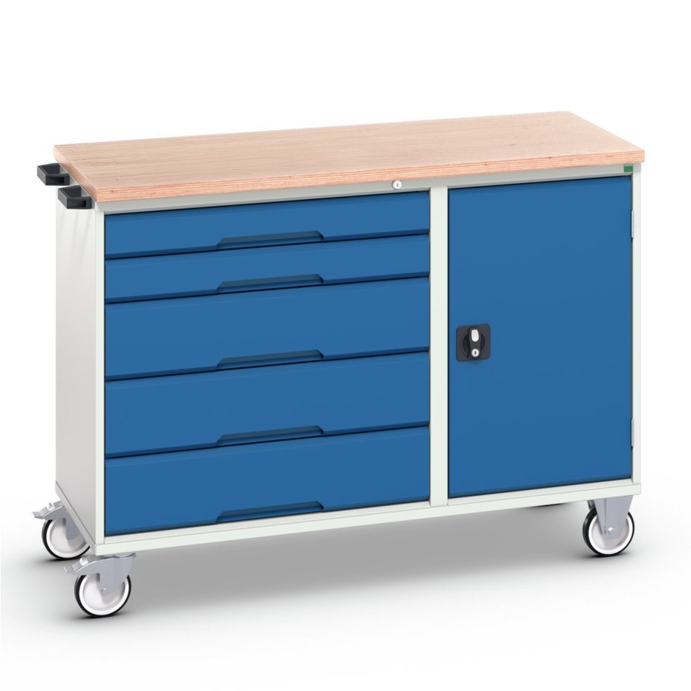 Product afbeelding: bott verso montagewagen, met 5 lades, deur en multiplex blad, B x D x H: 1.300 x 600 x 980 mm