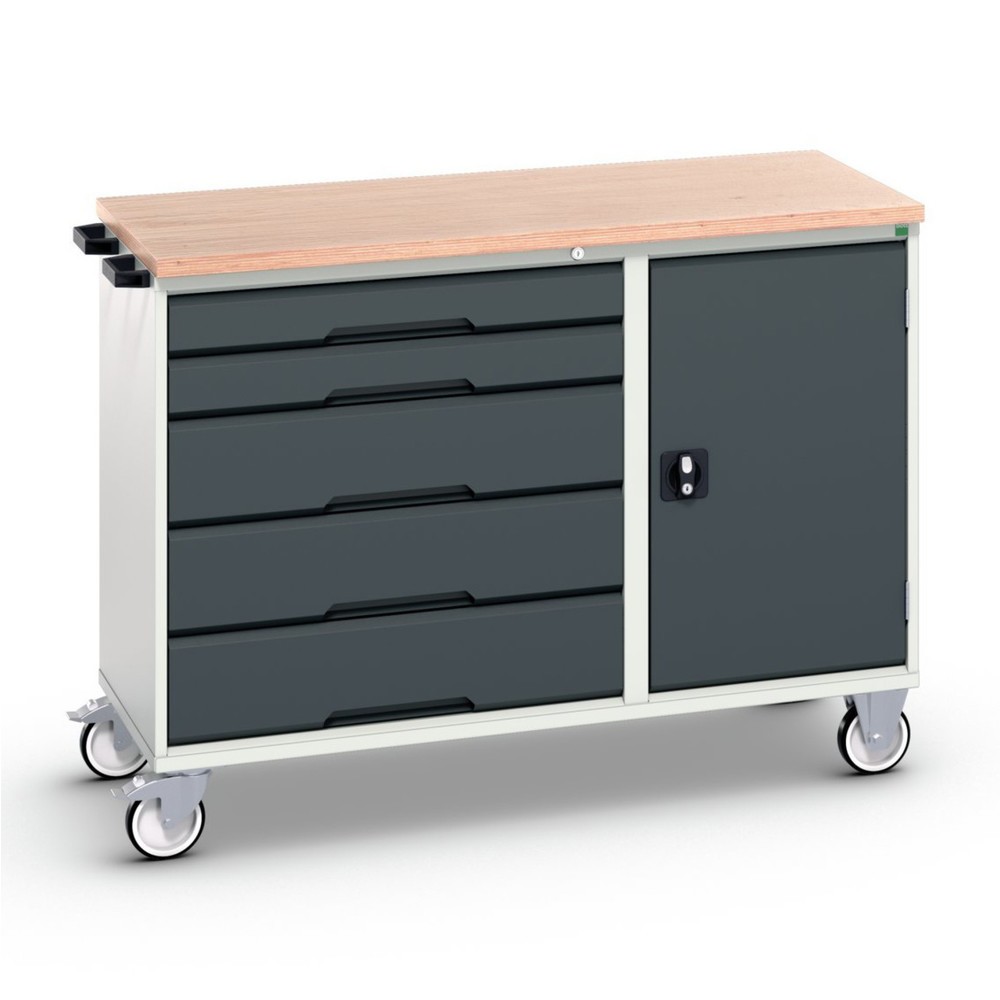 Product afbeelding: bott verso montagewagen, met 5 lades, deur en multiplex blad, B x D x H: 1.300 x 600 x 980 mm