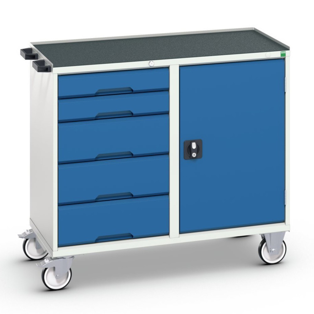 Product afbeelding: bott verso montagewagen, met 5 lades, deur en verhoogde rand, B x D x H: 1.050 x 550 x 965 mm