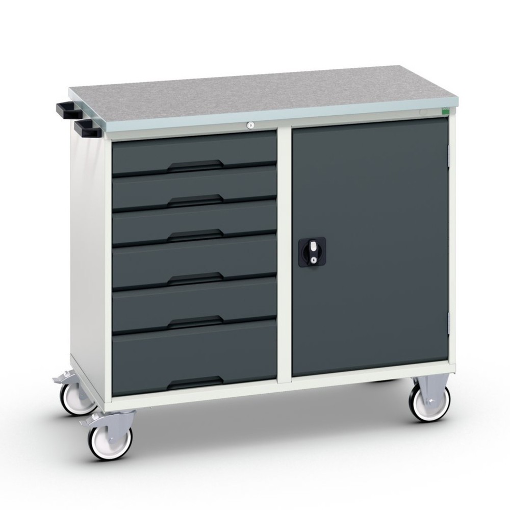 Product afbeelding: bott verso montagewagen, met 6 lades, deur en linoleum blad, B x D x H: 1.050 x 600 x 980 mm