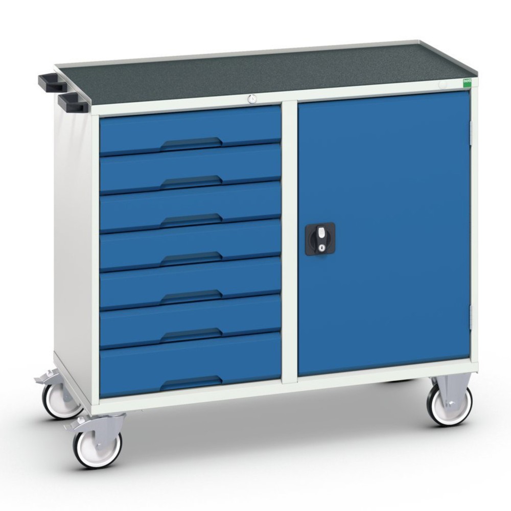 Product afbeelding: bott verso montagewagen, met 7 lades, deur en verhoogde rand, B x D x H: 1.050 x 550 x 965 mm