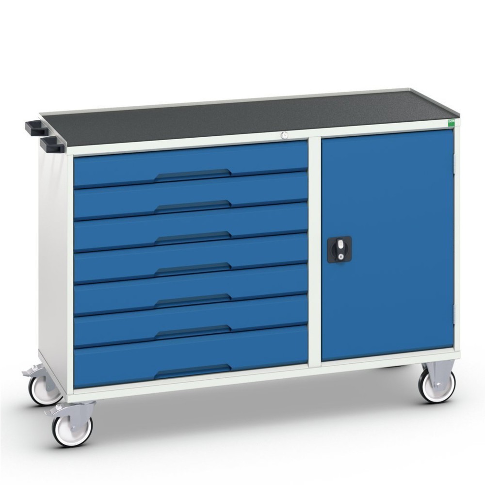 Product afbeelding: bott verso montagewagen, met 7 lades, deur en verhoogde rand, B x D x H: 1.300 x 550 x 965 mm