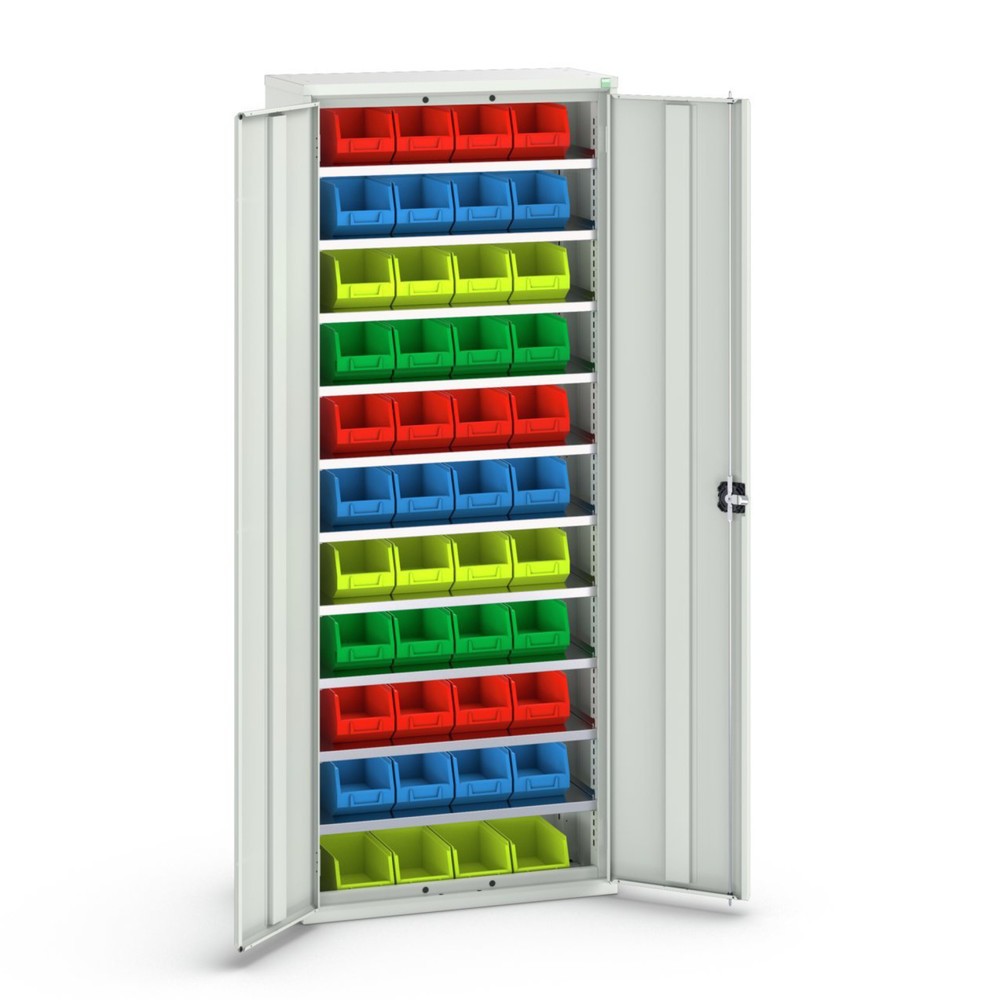 Product afbeelding: bott verso opbergkast, met 10 legborden en 44 bakken, B x D x H: 800 x 350 x 2.000 mm