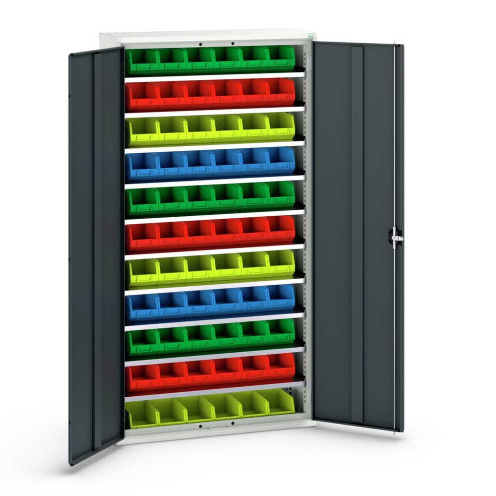 Product afbeelding: bott verso opbergkast, met 10 legborden en 66 bakken, B x D x H: 1.050 x 350 x 2.000 mm