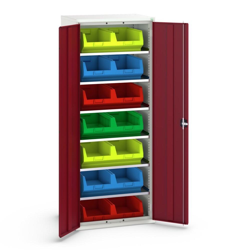 Product afbeelding: bott verso opbergkast, met 6 legborden en 14 bakken, B x D x H: 800 x 550 x 2.000 mm