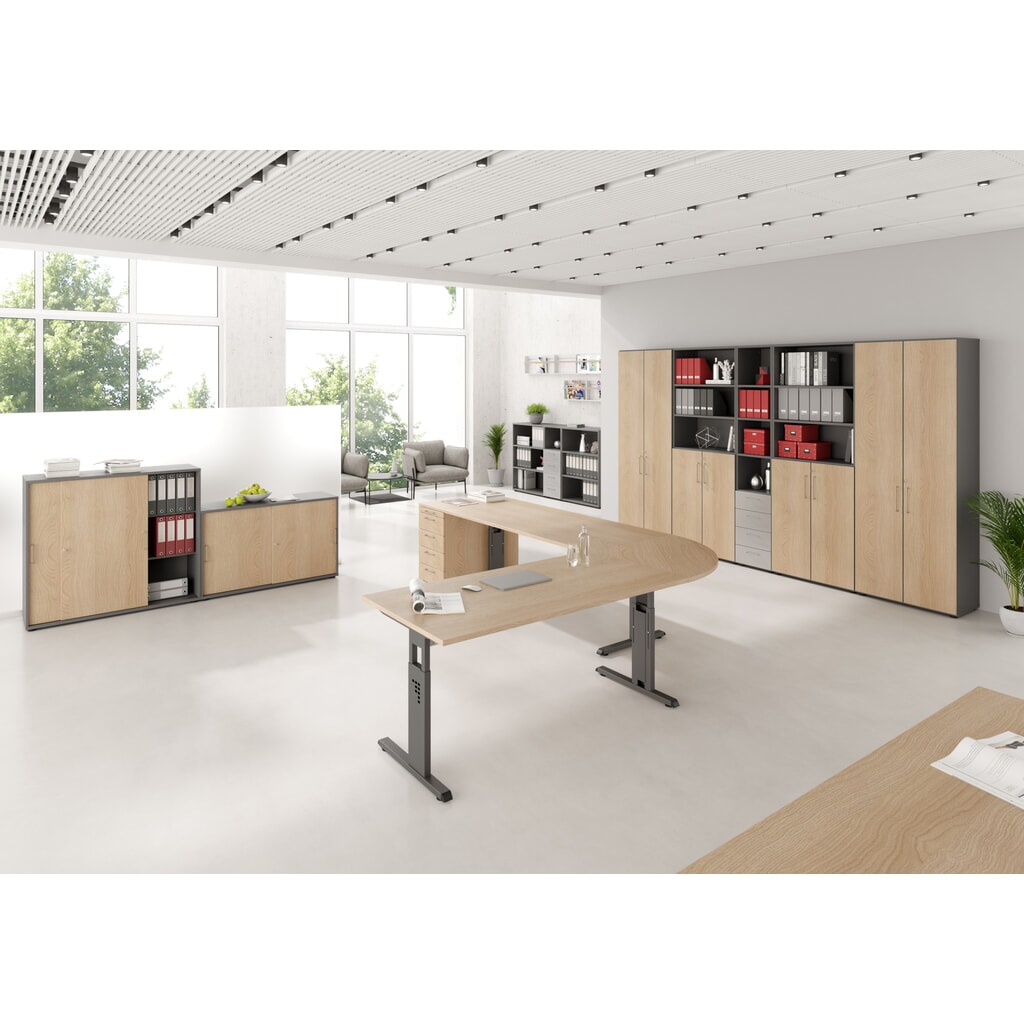 Productafbeelding nr. 2: Hammerbacher handmatig in hoogte verstelbaar bureau Solid, C-poot, BxD 1.600 x 800 mm, grijs
