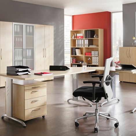 Productafbeelding nr. 1: Hammerbacher handmatig in hoogte verstelbaar bureau akzent, 90° gekanteld, 4-poots frame, BxD 2.000 x 1.200 mm, esdoorn