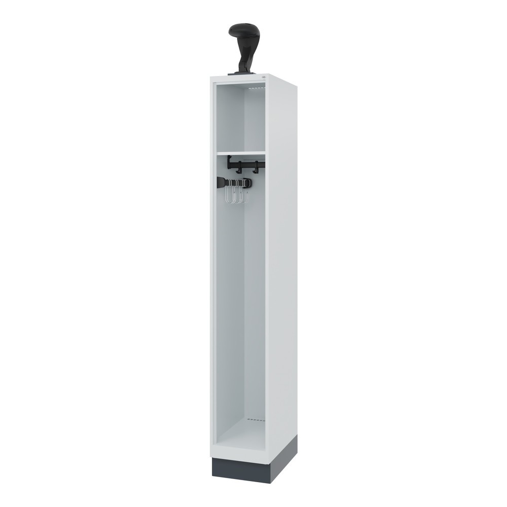 Product afbeelding: C+P brandweerkast EXPERT, sokkel, 1 compartiment, hxbxd 1.850 x 300 x 500 mm, lichtgrijs, met helmhouder