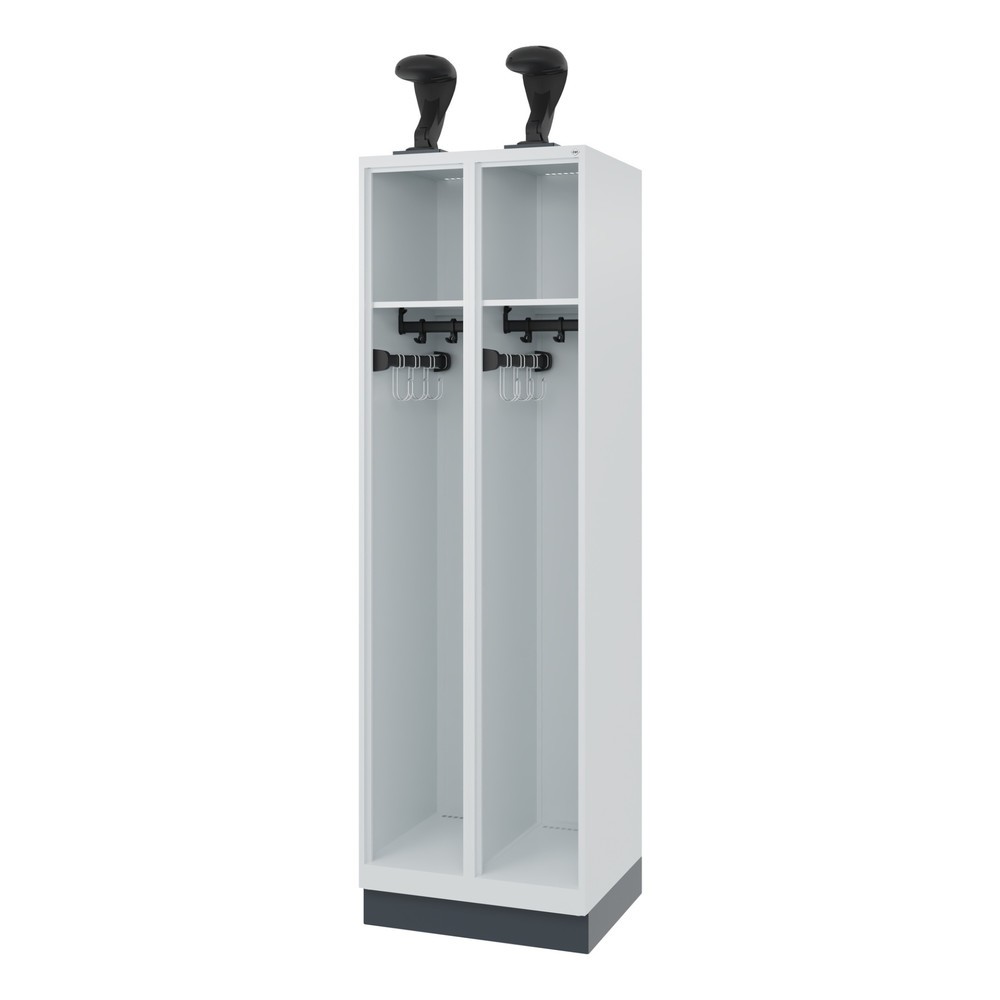 Product afbeelding: C+P brandweerkast EXPERT, sokkel, 2 compartimenten, hxbxd 1.850 x 600 x 500 mm, lichtgrijs, met helmhouder