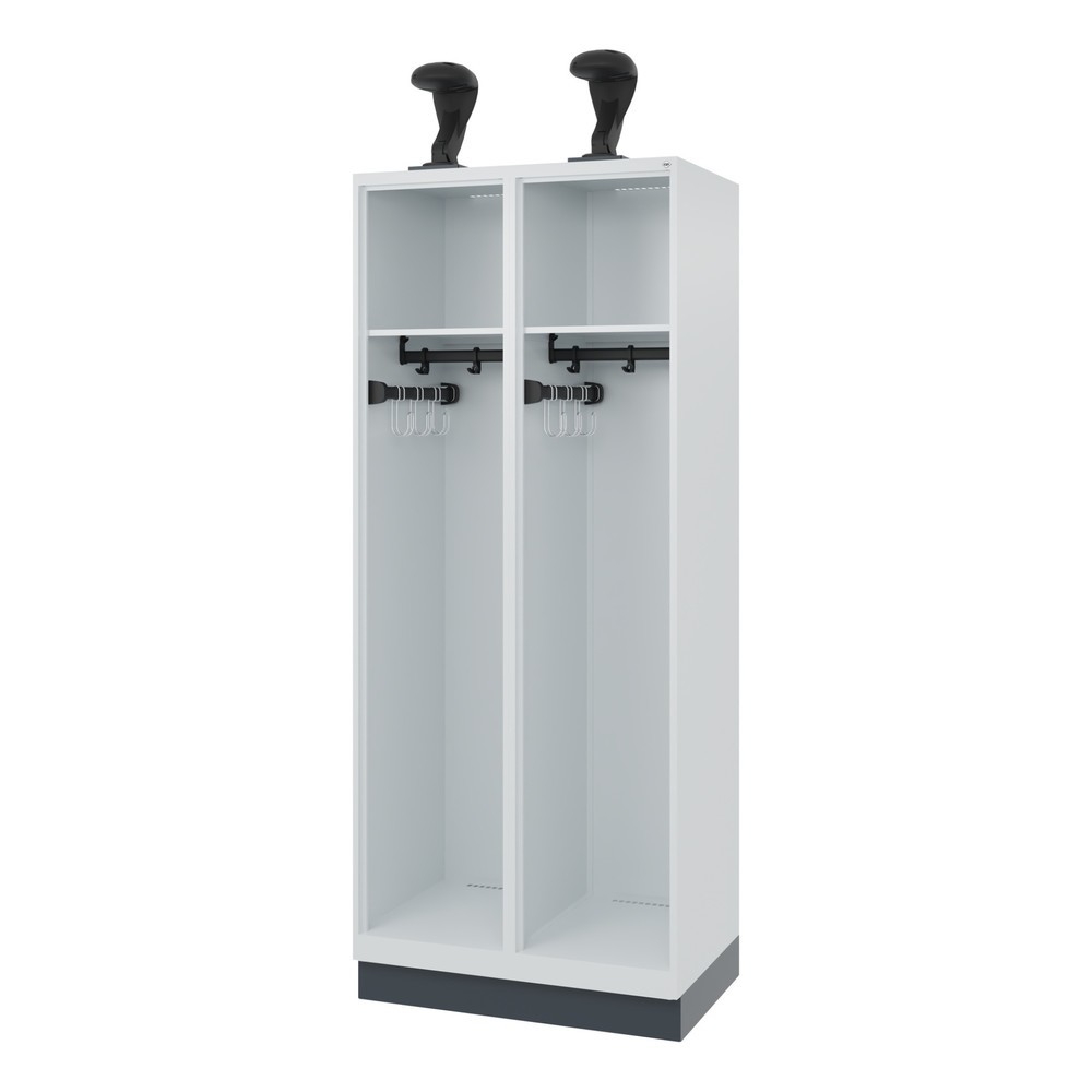 Product afbeelding: C+P brandweerkast EXPERT, sokkel, 2 compartimenten, hxbxd 1.850 x 800 x 500 mm, lichtgrijs, met helmhouder