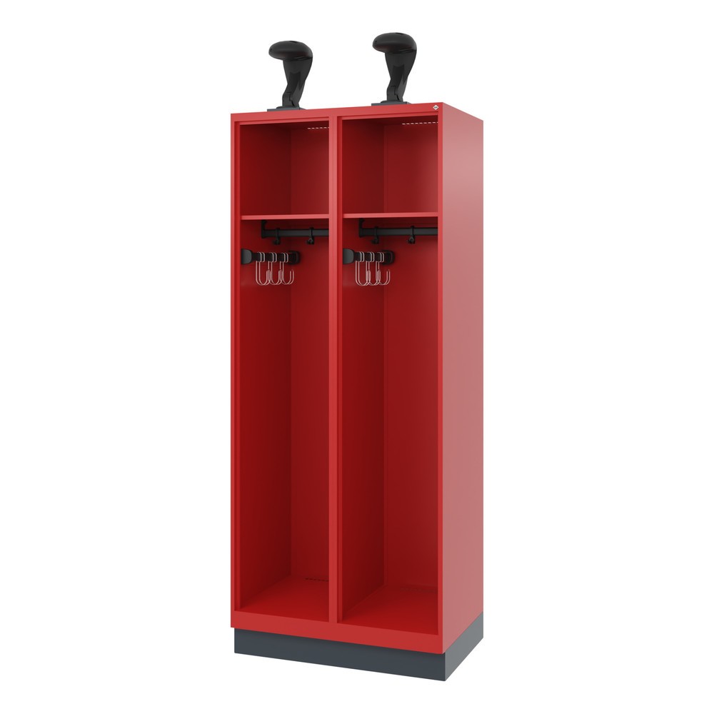 Product afbeelding: C+P brandweerkast EXPERT, sokkel, 2 compartimenten, hxbxd 1.850 x 800 x 500 mm, vuurrood, met helmhouder