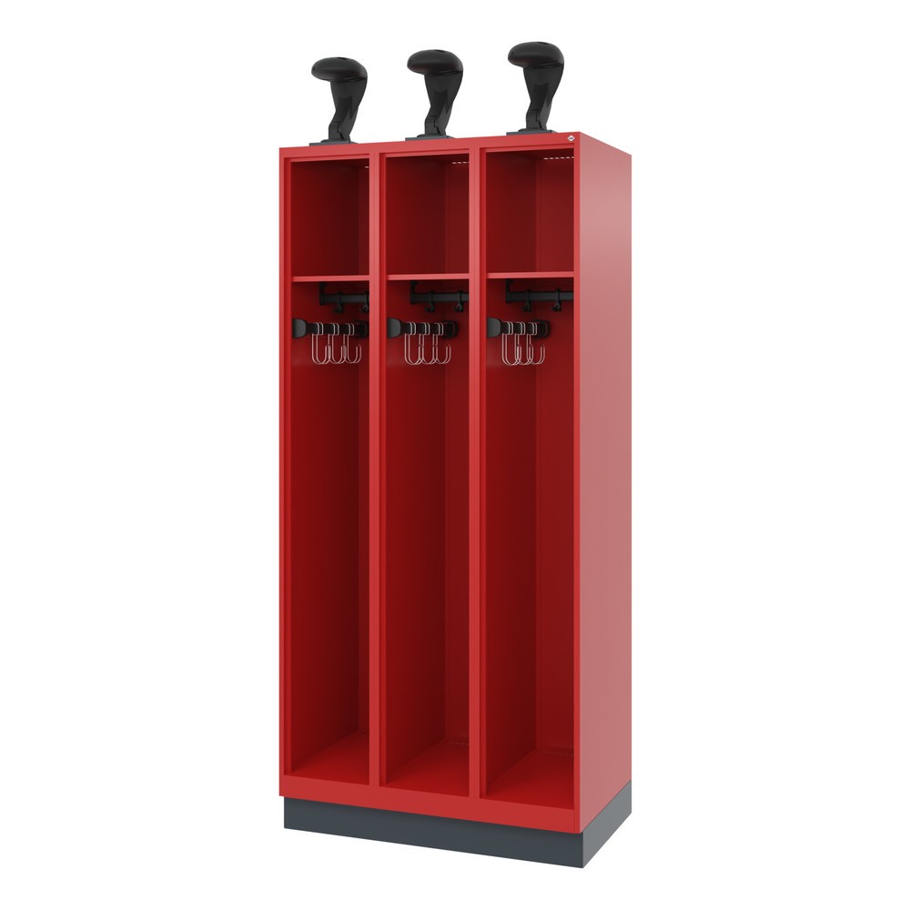 Product afbeelding: C+P brandweerkast EXPERT, sokkel, 3 compartimenten, hxbxd 1.850 x 900 x 500 mm, vuurrood, met helmhouder
