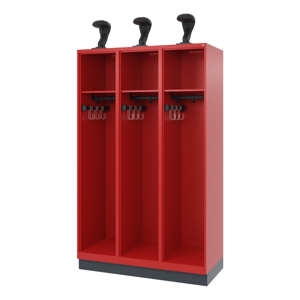 Product afbeelding: C+P brandweerkast EXPERT, sokkel, 3 compartimenten, hxbxd 1.850 x 1.200 x 500 mm, vuurrood, met helmhouder
