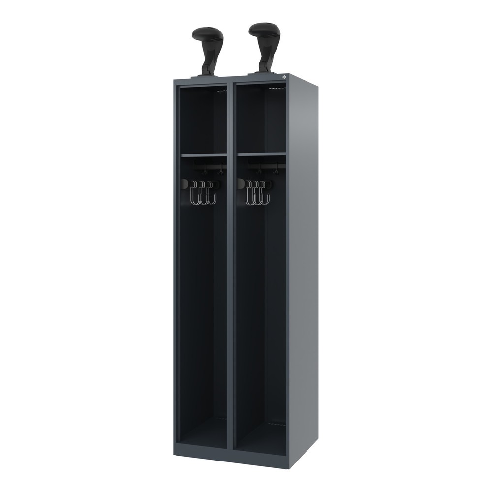 Product afbeelding: C+P brandweerkast EXPERT, vloerglijders, 2 compartimenten, hxbxd 1.850 x 600 x 500 mm, antracietgrijs, met helmhouder