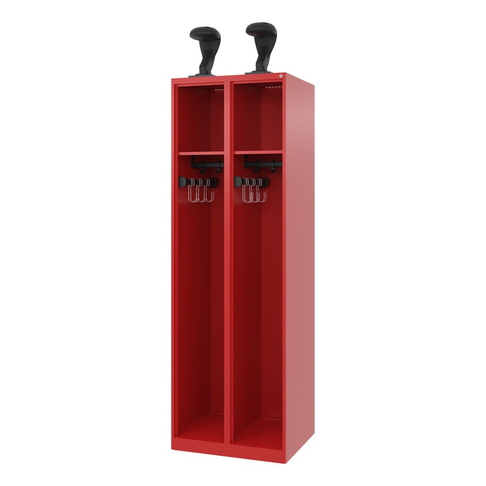 Product afbeelding: C+P brandweerkast EXPERT, vloerglijders, 2 compartimenten, hxbxd 1.850 x 600 x 500 mm, vuurrood, met helmhouder