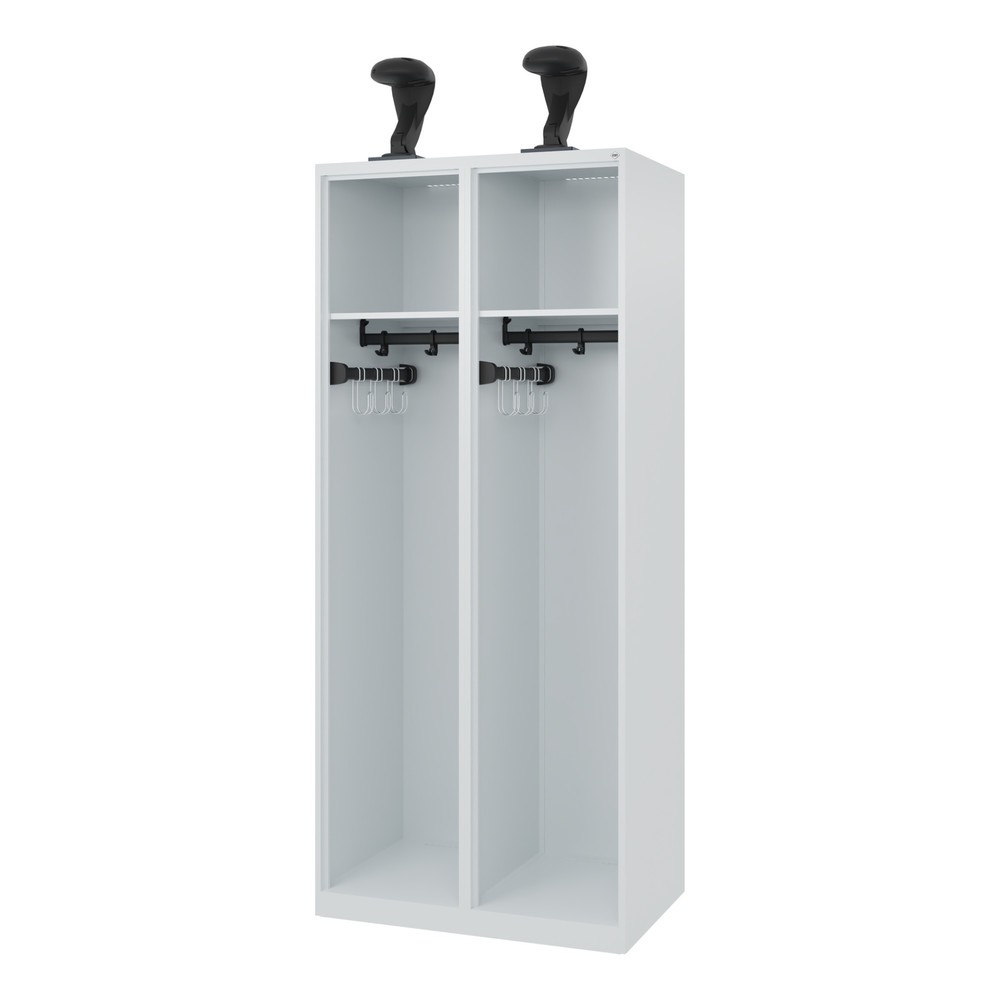 Product afbeelding: C+P brandweerkast EXPERT, vloerglijders, 2 compartimenten, hxbxd 1.850 x 800 x 500 mm, lichtgrijs, met helmhouder