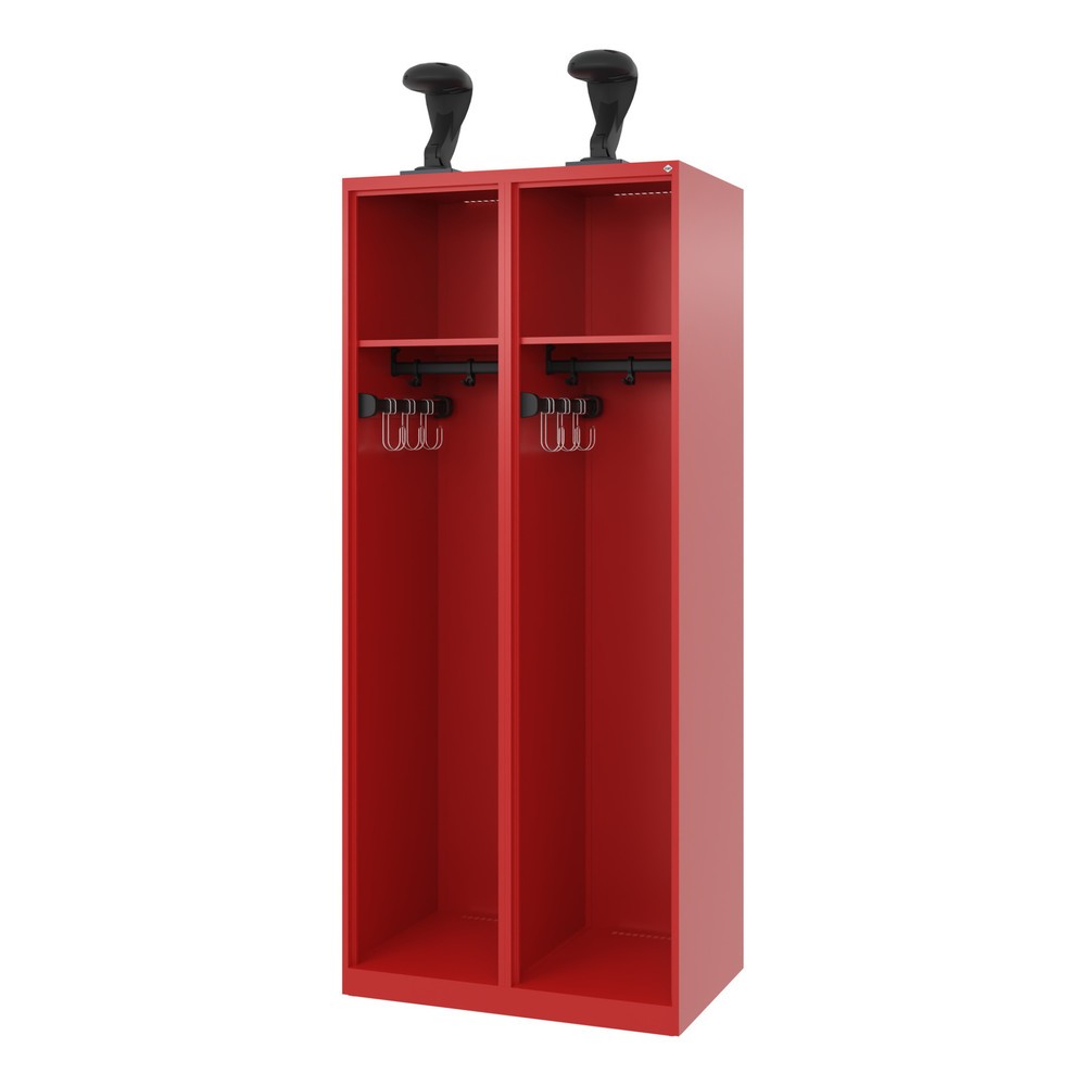 Product afbeelding: C+P brandweerkast EXPERT, vloerglijders, 2 compartimenten, hxbxd 1.850 x 800 x 500 mm, vuurrood, met helmhouder