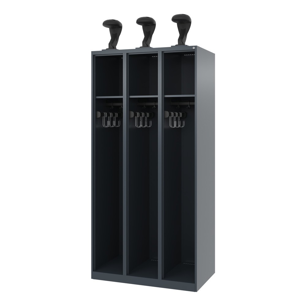 Product afbeelding: C+P brandweerkast EXPERT, vloerglijders, 3 compartimenten, hxbxd 1.850 x 900 x 500 mm, antracietgrijs, met helmhouder