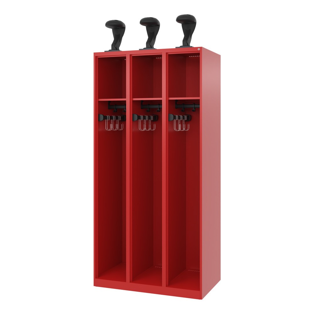 Product afbeelding: C+P brandweerkast EXPERT, vloerglijders, 3 compartimenten, hxbxd 1.850 x 900 x 500 mm, vuurrood, met helmhouder