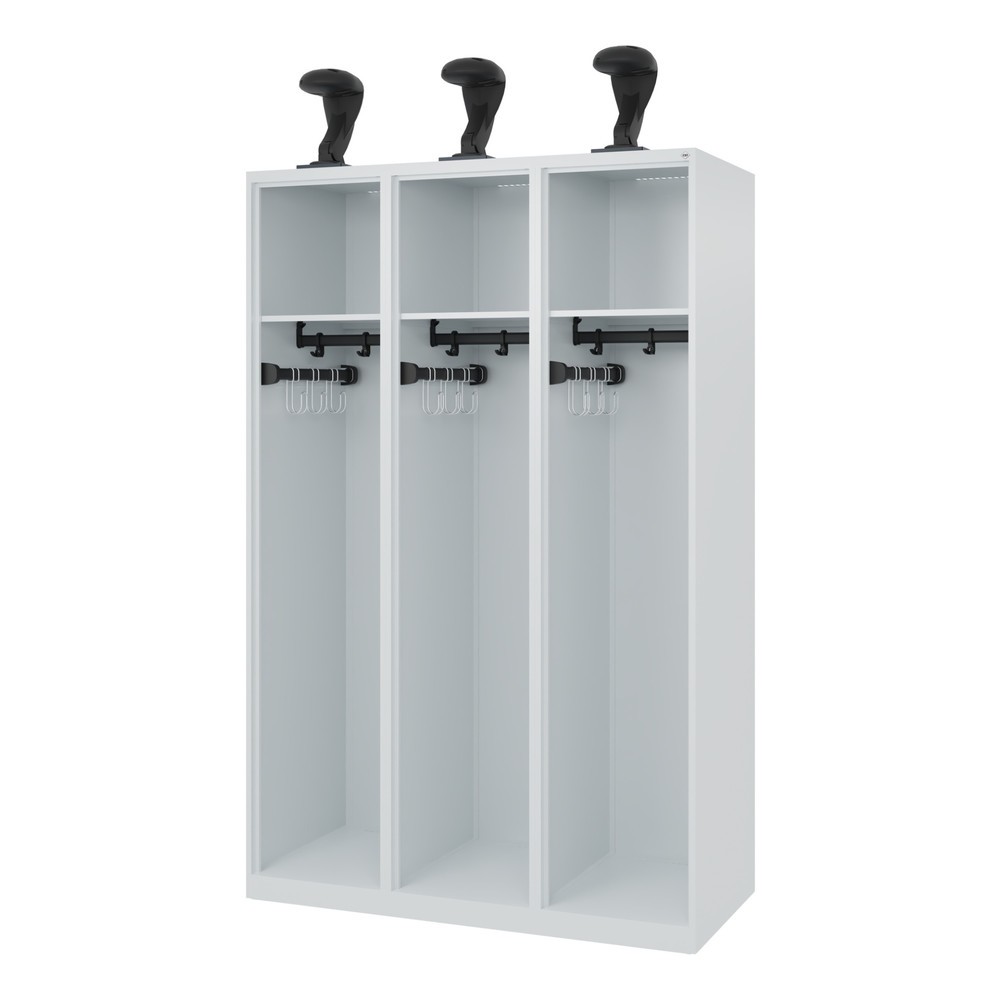 Product afbeelding: C+P brandweerkast EXPERT, vloerglijders, 3 compartimenten, hxbxd 1.850 x 1.200 x 500 mm, lichtgrijs, met helmhouder