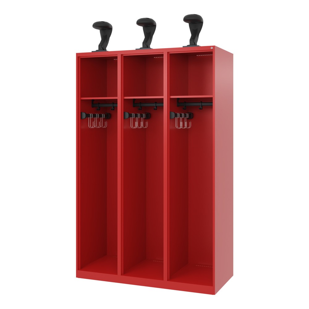 Product afbeelding: C+P brandweerkast EXPERT, vloerglijders, 3 compartimenten, hxbxd 1.850 x 1.200 x 500 mm, vuurrood, met helmhouder