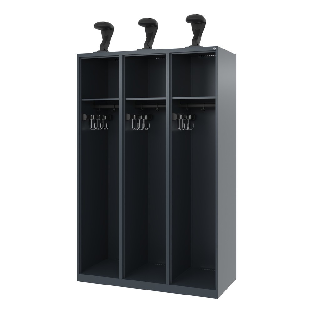 Product afbeelding: C+P brandweerkast EXPERT, vloerglijders, 3 compartimenten, hxbxd 1.850 x 1.200 x 500 mm, antracietgrijs, met helmhouder
