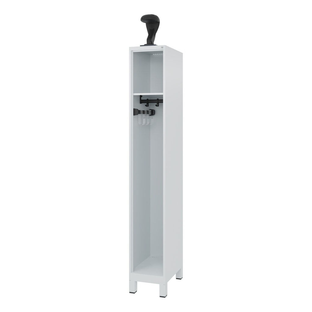 Product afbeelding: C+P brandweerkast EXPERT, voeten, 1 compartiment, hxbxd 1.850 x 300 x 500 mm, lichtgrijs, met helmhouder