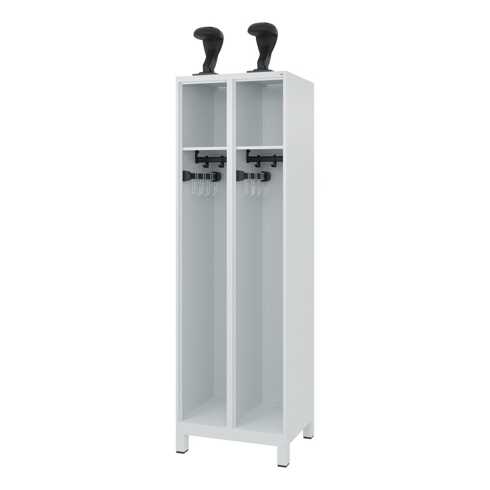 Product afbeelding: C+P brandweerkast EXPERT, voeten, 2 compartimenten, hxbxd 1.850 x 600 x 500 mm, lichtgrijs, met helmhouder