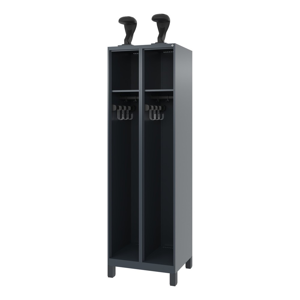 Product afbeelding: C+P brandweerkast EXPERT, voeten, 2 compartimenten, hxbxd 1.850 x 600 x 500 mm, antracietgrijs, met helmhouder