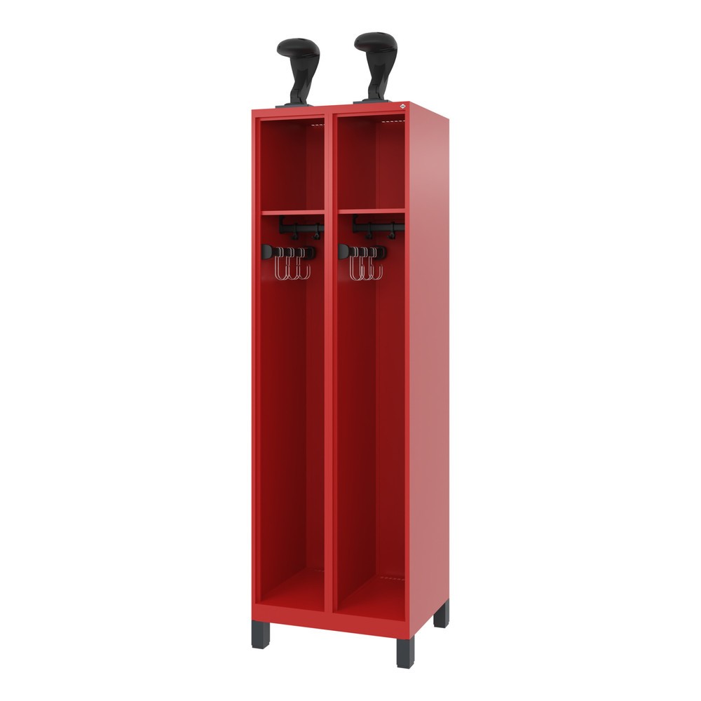 Product afbeelding: C+P brandweerkast EXPERT, voeten, 2 compartimenten, hxbxd 1.850 x 600 x 500 mm, vuurrood, met helmhouder