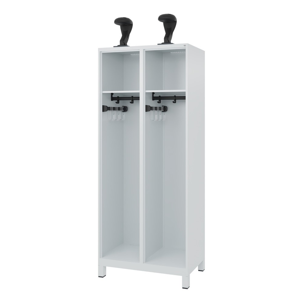 Product afbeelding: C+P brandweerkast EXPERT, voeten, 2 compartimenten, hxbxd 1.850 x 800 x 500 mm, lichtgrijs, met helmhouder