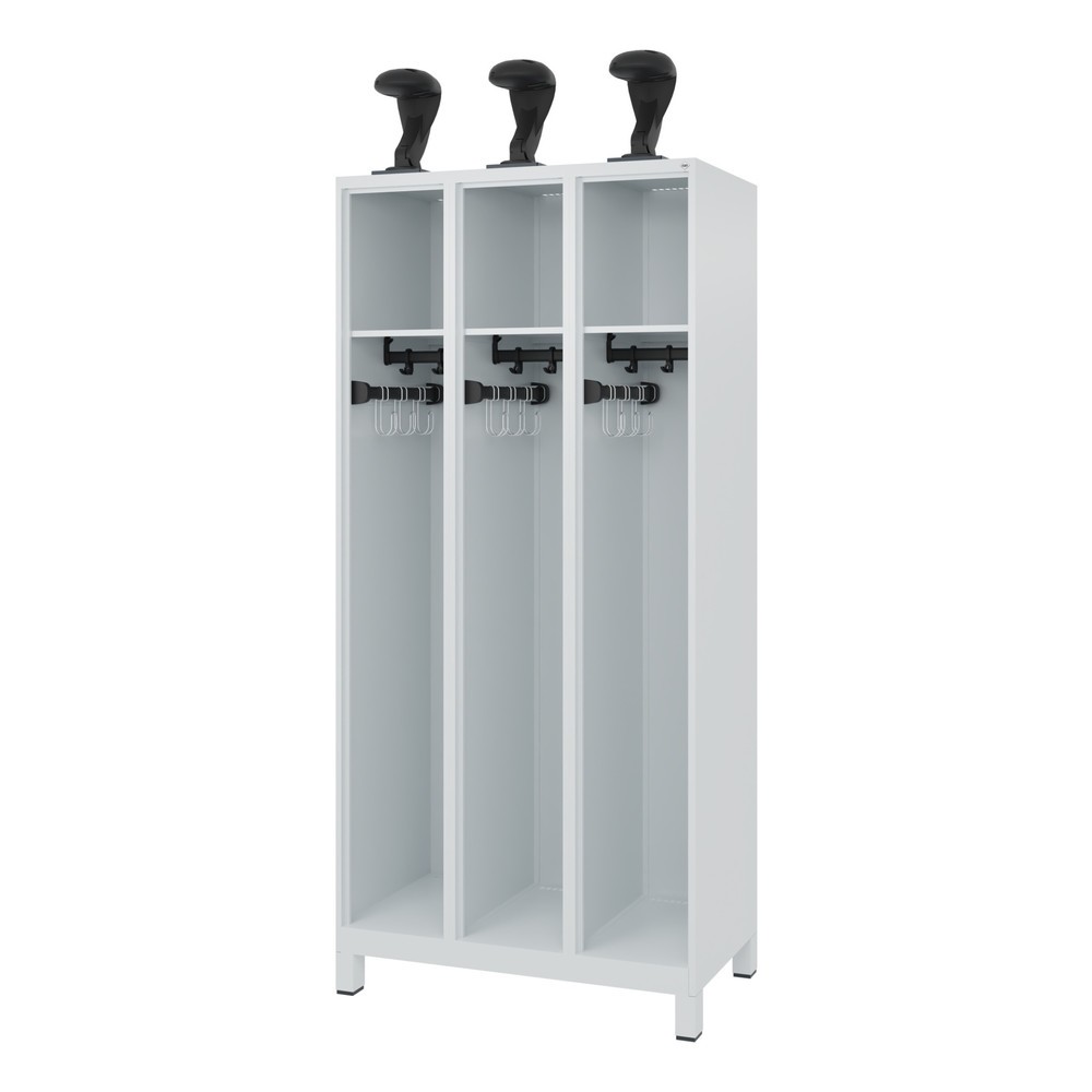 Product afbeelding: C+P brandweerkast EXPERT, voeten, 3 compartimenten, hxbxd 1.850 x 900 x 500 mm, lichtgrijs, met helmhouder