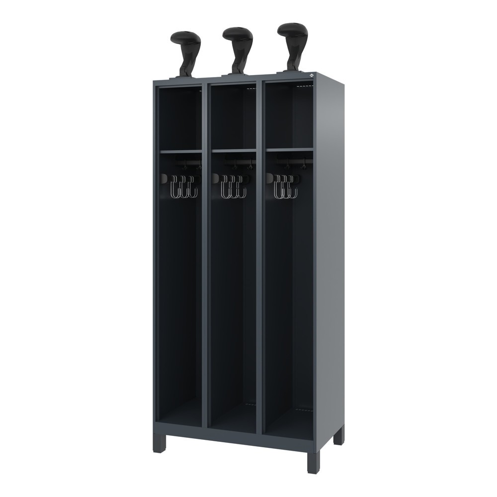 Product afbeelding: C+P brandweerkast EXPERT, voeten, 3 compartimenten, hxbxd 1.850 x 900 x 500 mm, antracietgrijs, met helmhouder