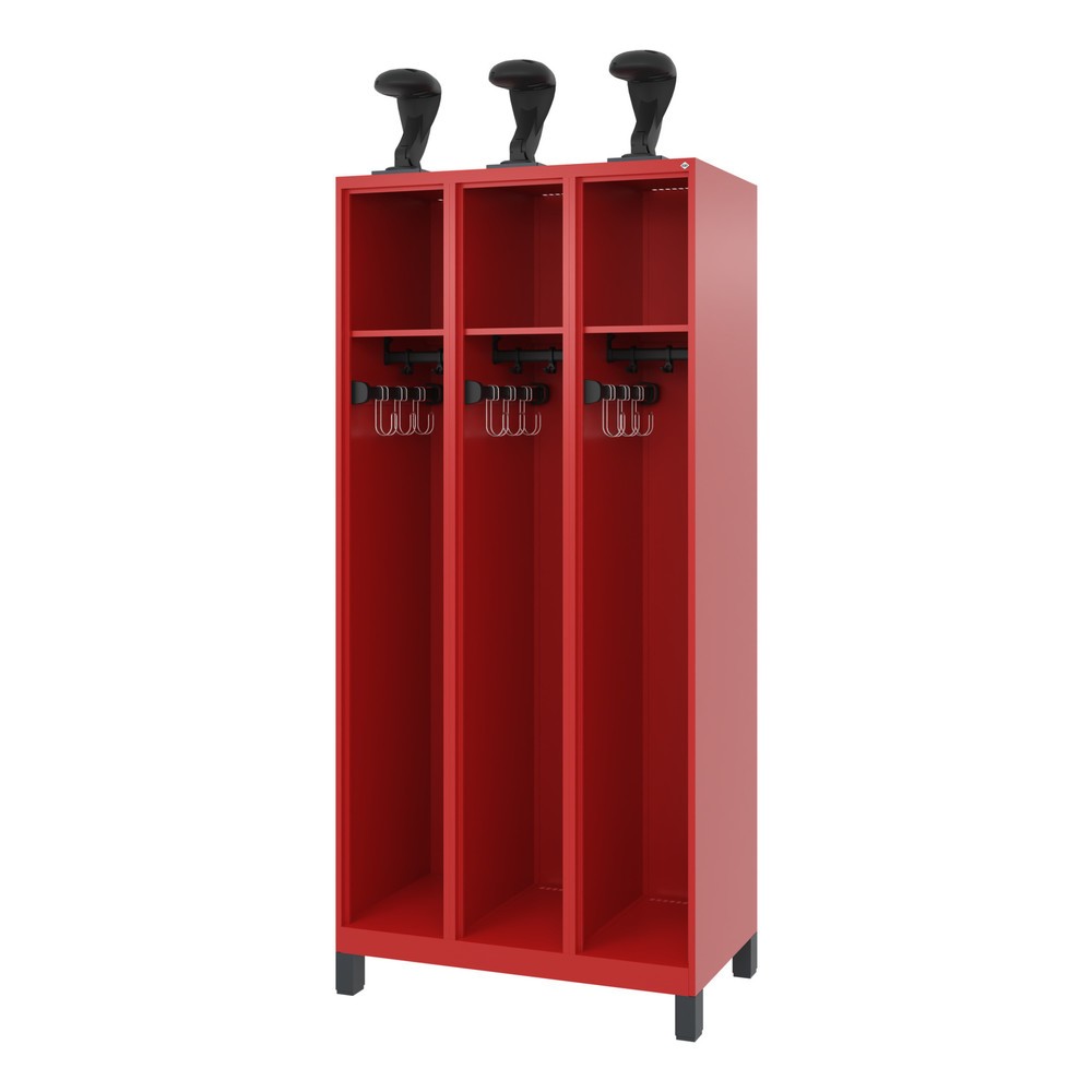 Product afbeelding: C+P brandweerkast EXPERT, voeten, 3 compartimenten, hxbxd 1.850 x 900 x 500 mm, vuurrood, met helmhouder