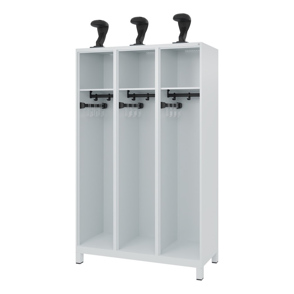 Product afbeelding: C+P brandweerkast EXPERT, voeten, 3 compartimenten, hxbxd 1.850 x 1.200 x 500 mm, lichtgrijs, met helmhouder