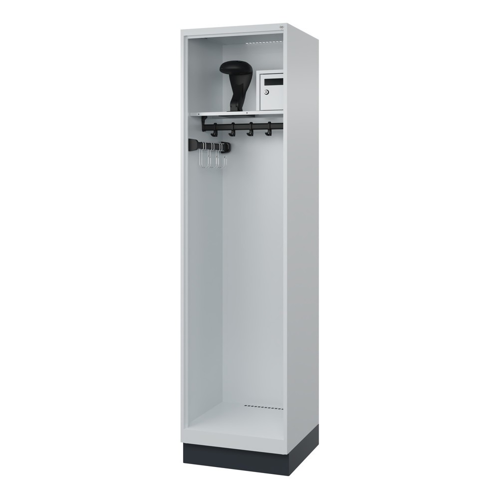 Product afbeelding: C+P brandweerkast FLEXO, sokkel, 1 compartiment, hxbxd 1.850 x 500 x 500 mm, lichtgrijs, met helmhouder