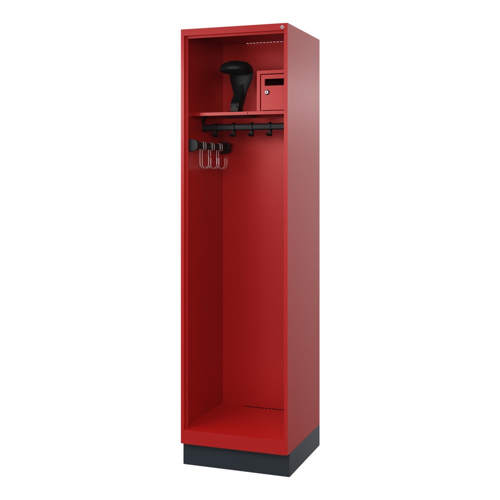 Product afbeelding: C+P brandweerkast FLEXO, sokkel, 1 compartiment, hxbxd 1.850 x 500 x 500 mm, vuurrood, met helmhouder